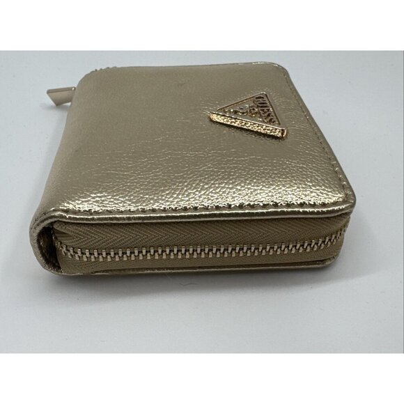 GUESS Womens Small Zip Around Wallet Shinny Gold Coin Pocket Credit Card Money - Picture 2 of 12